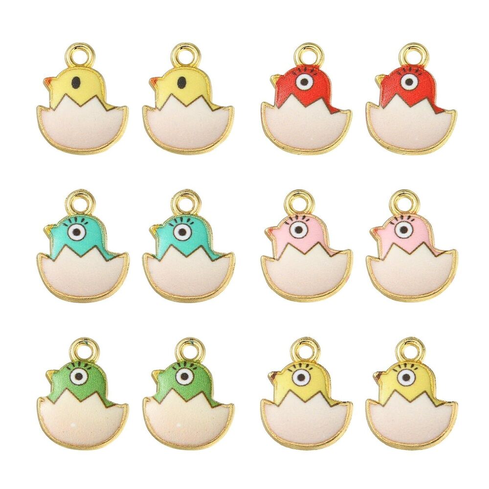 5473 30pcs 6 Styles Enamel Chick Charms - Colorful Small Chicken Easter